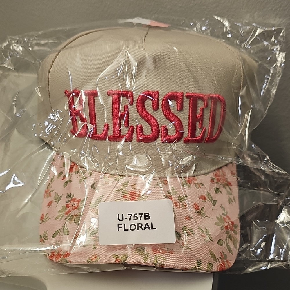 Blessed Embroidered Floral Hat - Pink and Cream. New In Packaging.